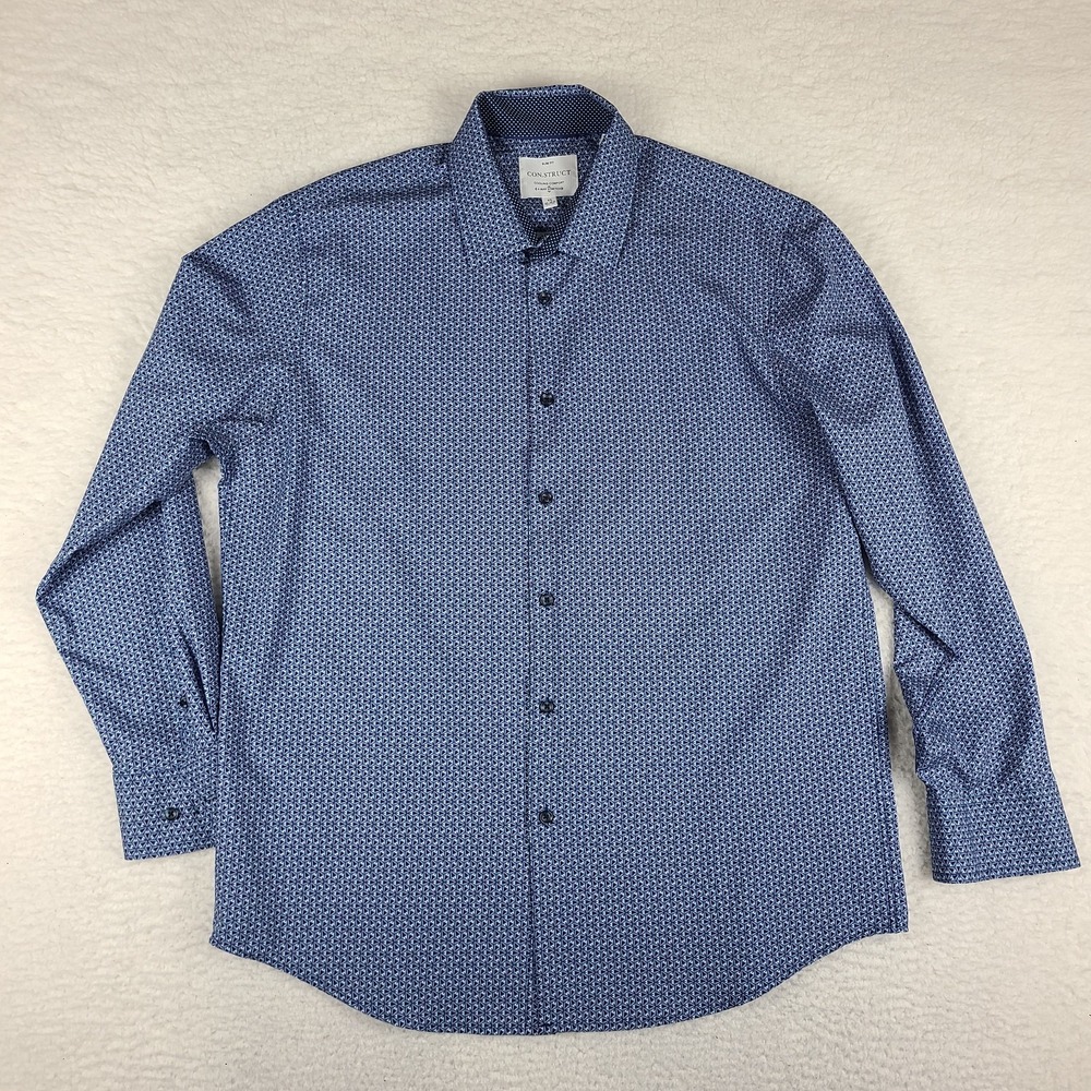 ConStruct Dress Shirt Mens XL Blue 4 Way Stretch Cooling Comfort Slim Button Up